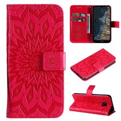 Embossing Sunflower Leather Wallet Case for Nokia C20 - Red