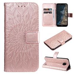 Embossing Sunflower Leather Wallet Case for Nokia C20 - Rose Gold