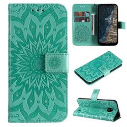 Embossing Sunflower Leather Wallet Case for Nokia C20 - Green