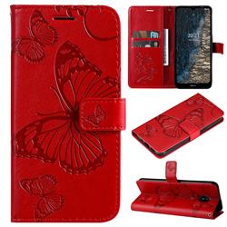 Embossing 3D Butterfly Leather Wallet Case for Nokia C20 - Red