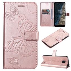 Embossing 3D Butterfly Leather Wallet Case for Nokia C20 - Rose Gold