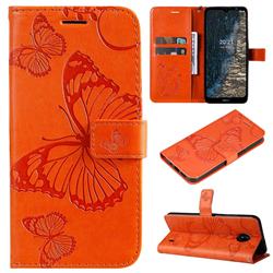Embossing 3D Butterfly Leather Wallet Case for Nokia C20 - Orange