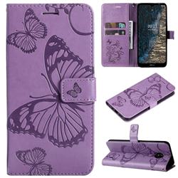 Embossing 3D Butterfly Leather Wallet Case for Nokia C20 - Purple
