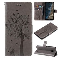 Embossing Butterfly Tree Leather Wallet Case for Nokia C20 - Grey