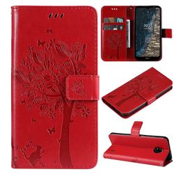Embossing Butterfly Tree Leather Wallet Case for Nokia C20 - Red