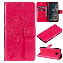 Embossing Butterfly Tree Leather Wallet Case for Nokia C20 - Rose