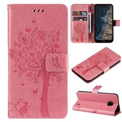 Embossing Butterfly Tree Leather Wallet Case for Nokia C20 - Pink