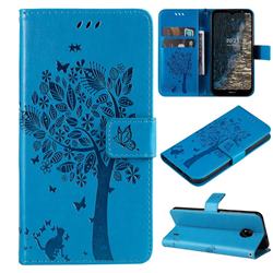 Embossing Butterfly Tree Leather Wallet Case for Nokia C20 - Blue