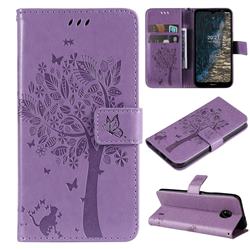 Embossing Butterfly Tree Leather Wallet Case for Nokia C20 - Violet