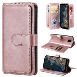 Multi-function Ten Card Slots and Photo Frame PU Leather Wallet Phone Case Cover for Nokia C20 - Rose Gold