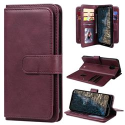 Multi-function Ten Card Slots and Photo Frame PU Leather Wallet Phone Case Cover for Nokia C20 - Claret