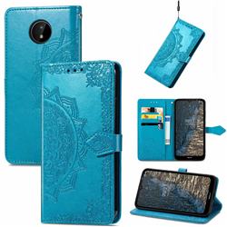 Embossing Imprint Mandala Flower Leather Wallet Case for Nokia C20 - Blue