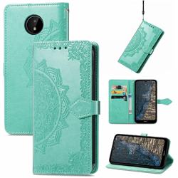 Embossing Imprint Mandala Flower Leather Wallet Case for Nokia C20 - Green