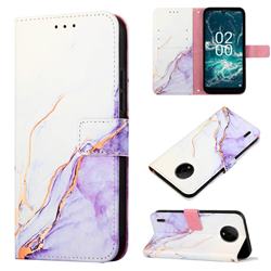 Purple White Marble Leather Wallet Protective Case for Nokia C200