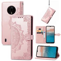 Embossing Imprint Mandala Flower Leather Wallet Case for Nokia C200 - Rose Gold