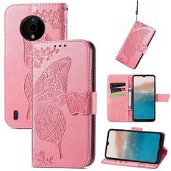 Embossing Mandala Flower Butterfly Leather Wallet Case for Nokia C200 - Pink