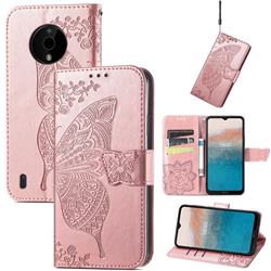 Embossing Mandala Flower Butterfly Leather Wallet Case for Nokia C200 - Rose Gold