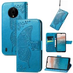 Embossing Mandala Flower Butterfly Leather Wallet Case for Nokia C200 - Blue