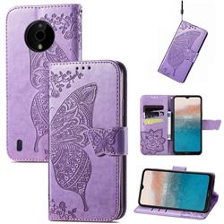 Embossing Mandala Flower Butterfly Leather Wallet Case for Nokia C200 - Light Purple