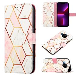 Pink White Marble Leather Wallet Protective Case for Nokia C20 Plus