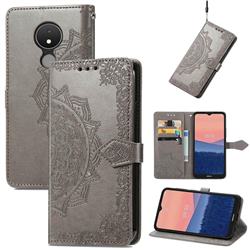 Embossing Imprint Mandala Flower Leather Wallet Case for Nokia C21 - Gray