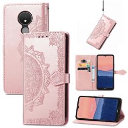 Embossing Imprint Mandala Flower Leather Wallet Case for Nokia C21 - Rose Gold