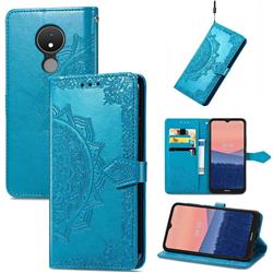 Embossing Imprint Mandala Flower Leather Wallet Case for Nokia C21 - Blue