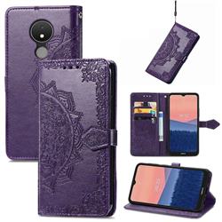 Embossing Imprint Mandala Flower Leather Wallet Case for Nokia C21 - Purple