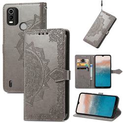 Embossing Imprint Mandala Flower Leather Wallet Case for Nokia C21 Plus - Gray