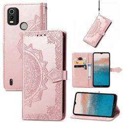Embossing Imprint Mandala Flower Leather Wallet Case for Nokia C21 Plus - Rose Gold