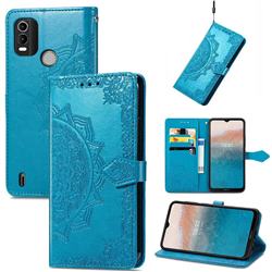 Embossing Imprint Mandala Flower Leather Wallet Case for Nokia C21 Plus - Blue