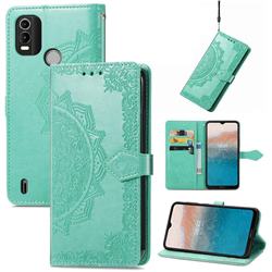 Embossing Imprint Mandala Flower Leather Wallet Case for Nokia C21 Plus - Green