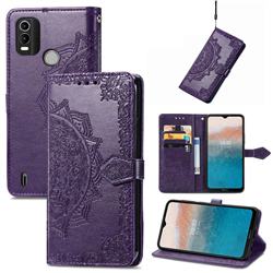 Embossing Imprint Mandala Flower Leather Wallet Case for Nokia C21 Plus - Purple