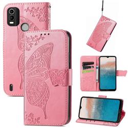 Embossing Mandala Flower Butterfly Leather Wallet Case for Nokia C21 Plus - Pink