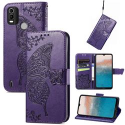 Embossing Mandala Flower Butterfly Leather Wallet Case for Nokia C21 Plus - Dark Purple