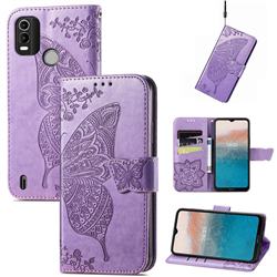 Embossing Mandala Flower Butterfly Leather Wallet Case for Nokia C21 Plus - Light Purple