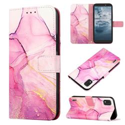 Pink Purple Marble Leather Wallet Protective Case for Nokia C2 2nd Edition