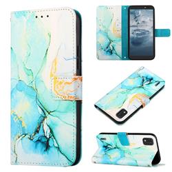Green Illusion Marble Leather Wallet Protective Case for Nokia C2 2nd Edition