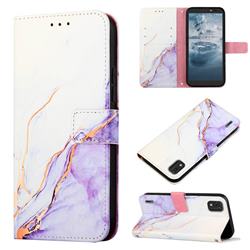 Purple White Marble Leather Wallet Protective Case for Nokia C2 2nd Edition