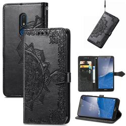 Embossing Imprint Mandala Flower Leather Wallet Case for Nokia C3 - Black