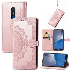 Embossing Imprint Mandala Flower Leather Wallet Case for Nokia C3 - Rose Gold