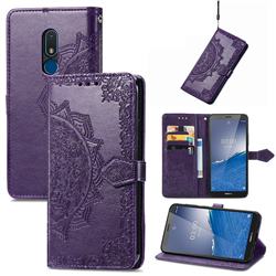 Embossing Imprint Mandala Flower Leather Wallet Case for Nokia C3 - Purple
