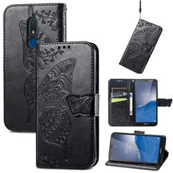 Embossing Mandala Flower Butterfly Leather Wallet Case for Nokia C3 - Black