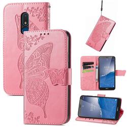 Embossing Mandala Flower Butterfly Leather Wallet Case for Nokia C3 - Pink
