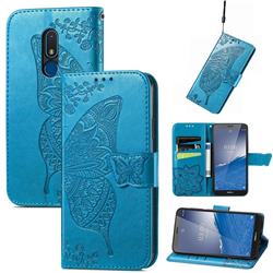 Embossing Mandala Flower Butterfly Leather Wallet Case for Nokia C3 - Blue