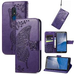 Embossing Mandala Flower Butterfly Leather Wallet Case for Nokia C3 - Dark Purple