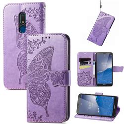 Embossing Mandala Flower Butterfly Leather Wallet Case for Nokia C3 - Light Purple