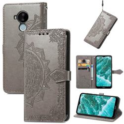 Embossing Imprint Mandala Flower Leather Wallet Case for Nokia C30 - Gray