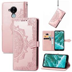 Embossing Imprint Mandala Flower Leather Wallet Case for Nokia C30 - Rose Gold