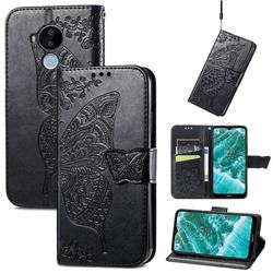 Embossing Mandala Flower Butterfly Leather Wallet Case for Nokia C30 - Black